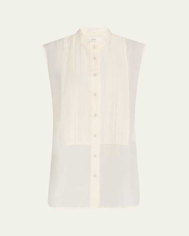 Sleeveless Pintuck Tuxedo Shirt